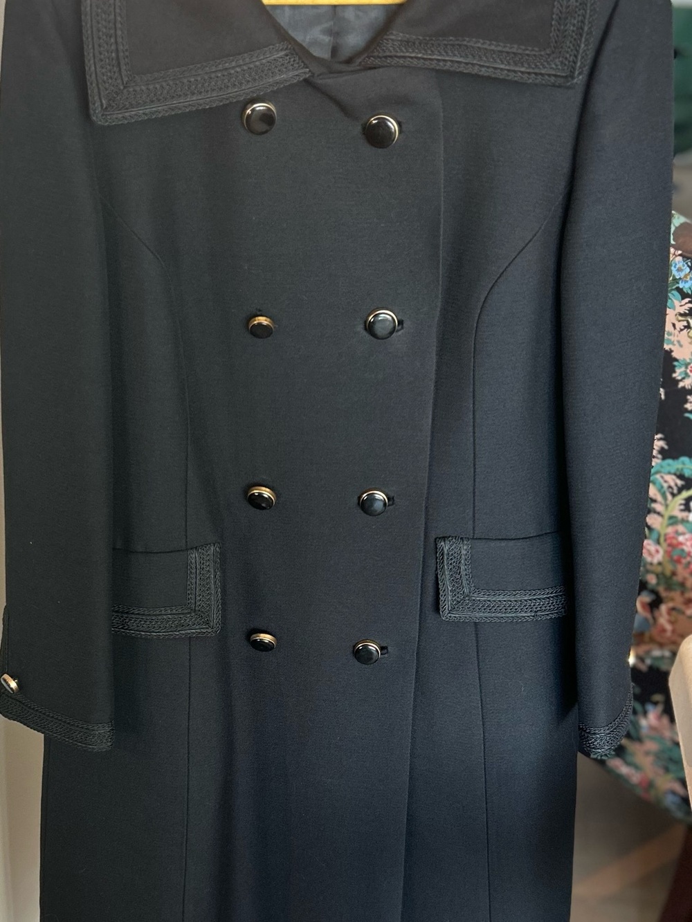 Vintage Pure Virgin Wool Classic Black Double-Breasted Trench Coat